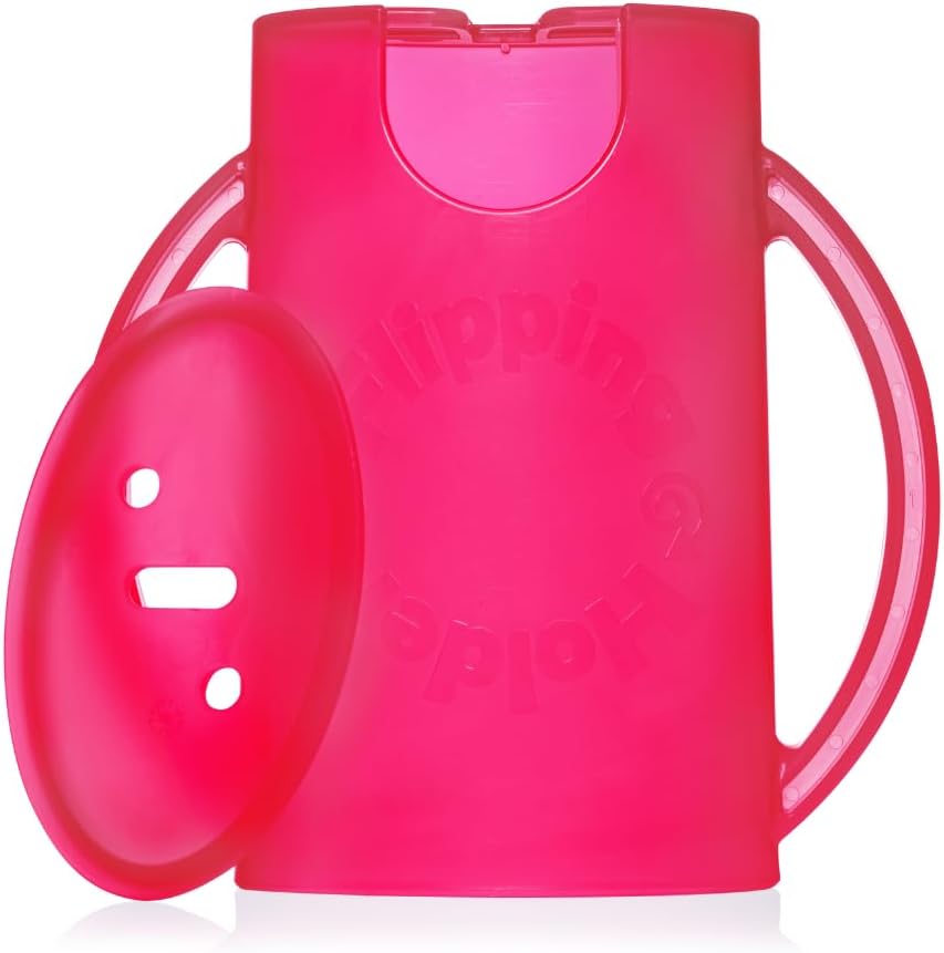 Flipping Holder Squeeze Proof Food Pouch Holder for Toddlers, Babies, Kids, Mess Free No Squeeze Juice Box Drink and Applesauce Snack Holder with Easy Grip Handles and Lid
