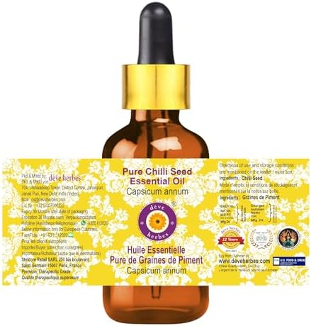 Deve Herbes Pure Chilli Seed Essential Oil (Capsicum annum) with Glass Dropper Steam Distilled 100ml (3.38 oz)