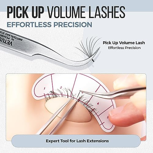 LASHVIEW Lash Tweezer, Vetus Curved Eyelash Tweezers for Profissional Grafting Eyelash Extension, Stainless Steel Needle Nose Tweezers for Lash Extension Stickers Precision Electronics, ST15