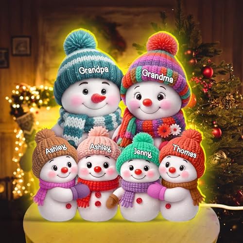 Pofily Personalized Snowman Family Christmas Light Box, Custom Christmas Night Light, Gift for Grandma, Personalized Gifts for Grandma Style04