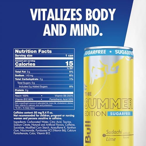 Red Bull Sugar-Free Summer Edition Sudachi Lime Energy Drink, with 80mg Caffeine plus Taurine & B Vitamins, 8.4 Fl Oz, Pack of 24 Cans