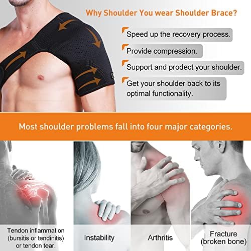 Hueglo Right Shoulder Brace for Women Men Rotator Cuff,Adjustable Shoulder Support for Shoulder Pain Relief，Dislocated AC Joint,Labrum Tear,Sprain,Soreness,Bursitis, Tendinitis,Shoulder Support Strap