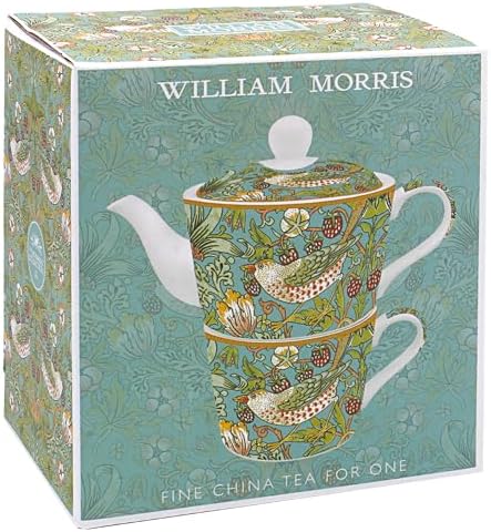 The Leonardo Collection William Morris Strawberry Thief Tea for One 250ml Cup and 400ml Pot for Home & Kitchen | Lovely Tea Pot Gift for Women & Men | Stylish Fine China Teapot Cup Set for Daily Use