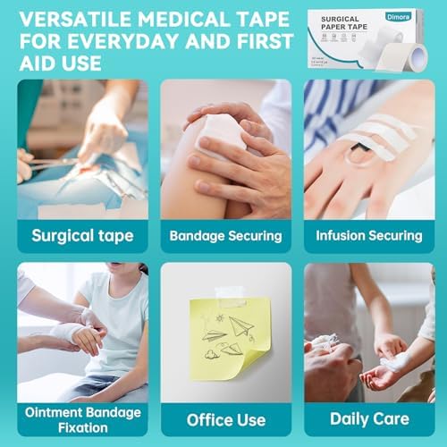 Dimora Paper Medical Tape 8 Rolls- Hypoallergenic White Surgical Tape for Sensitive Skin，Breathable First Aid Wound Tape with Pain-Free Removal，Secures Dressing and Medical Devices -2" x 10 Yards
