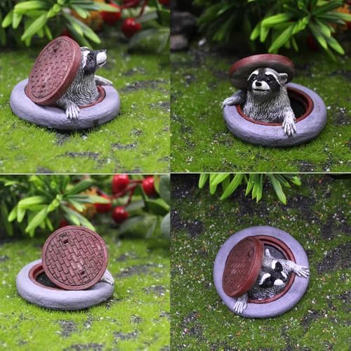 Raccoon Garden Statue Ornament,Miniature Simulation Small Animal Resin Sculpture,Cute Flower Pot Fairy Garden Micro Landscape Accessories, Lifelike Decor for Yard Patio