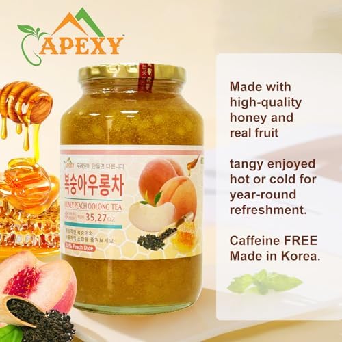 Apexy Korean Honey Peach Oolong Tea – Made with Real Fruit, No Artificial Colors – Premium Drink Base, Smoothies, Desserts, Cocktails, Yogurt, Spreads Made in KOREA 35.27oz (1kg). (Peach Oolong Tea)