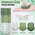 Whaline 450Pcs Greenery Mini Square Cupcake Liners Eucalyptus Olive Leaf Cupcake Wrappers Green Leaves Muffin Baking Cup for Wedding Bridal Baby Shower Birthday Party Decor