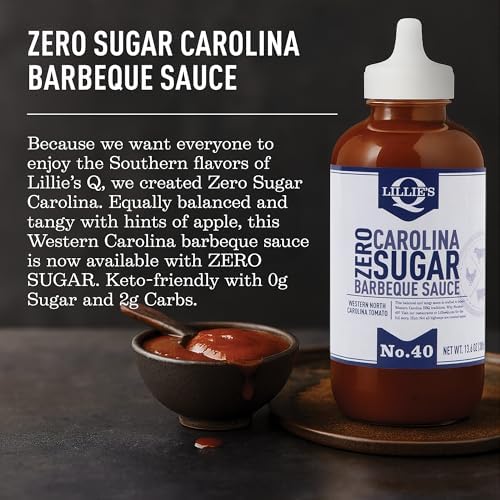 Lillie's Q - Zero Sugar Carolina BBQ Sauce, Gluten-Free, Non-GMO, No Preservatives, Sugar-Free, Low Calorie, Gourmet Vinegar Barbeque Flavor (13.6 oz)