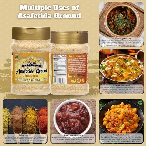 Rani Asafetida (Hing) Ground 3.75oz (106g) PET Jar ~ All Natural | Salt Free | Vegan | Non-GMO | Kosher | Asafoetida Indian Spice | Best for Onion Garlic Substitute