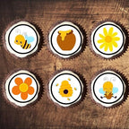 Cute Bumble Bee Theme Edible Cupcake Toppers for Baby Showers and Birthday Cake Decorations 24 x 1.5 inch / 4cm Wafer Card Discs (UNCUT)