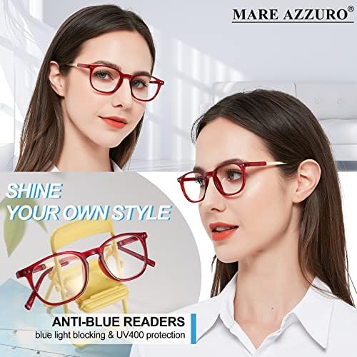 MARE AZZURO Blue Light Blocking Reading Glasses Women Cute Round Readers 1.0 1.25 1.5 1.75 2.0 2.25 2.5 2.75 3.0 3.5 4.0