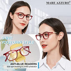 MARE AZZURO Blue Light Blocking Reading Glasses Women Cute Round Readers 1.0 1.25 1.5 1.75 2.0 2.25 2.5 2.75 3.0 3.5 4.0