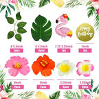 Flamingo Cake Topper Summer Cake Decorations with Artificial Flowers Palm Leaves for Hawaii Beach Supplies