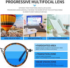JOLLYNOVA Retro Multifocal Reading Glasses for Women Men, Metal Round Blue Light Computer Readers (Leopard & Progressive（Top is 0）, 2.5, x)