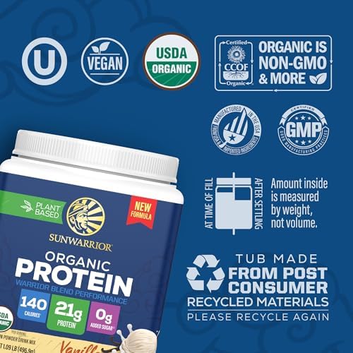 SUNWARRIOR Organic Vanilla Warrior Blend Performance Protein, 17.5 OZ