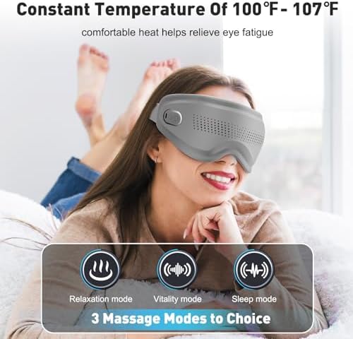 DREAMSOME Eye Massager with Heat and Vibration, Eye Mask with Acupressure and Vision Window, Rechargeable Eye Care Device with Bluetooth Music for Relaxation