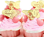 24 Pieces Valentine's Day Butterfly and Heart Design Cupcake Toppers, Gold Mirror Acrylic Decorations, 2.2 x 1.77 Inch Happy Valentine's Day Design