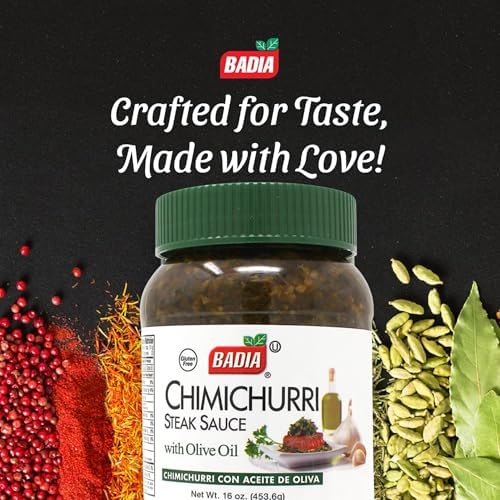 Badia Chimichurri Steak Sauce with Olive Oil 16 oz – Traditional Argentinian-Style Sauce for Grilling, Marinades & Meats
