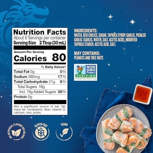 Blue Dragon Thai Sweet Chili Sauce - 10.5oz (Pack of 1) - No Artificial Flavors Or Colors - Made with Red Chilies & Garlic - Vegan, Non-GMO Verified, Gluten Free - Dipping Sauce