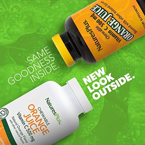 NaturesPlus Orange Juice Chewable Vitamin C - 500 mg, 90 Tablets - High Potency Immune & Vascular Health Support Supplement, Antioxidant - Gentle On Stomach - Vegetarian, Gluten-Free - 90 Servings