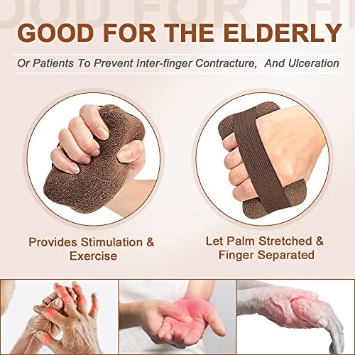 Zelen Palm Grip Protector for Hand Contracture Finger Cushion Palm Hand Splint for Contractures Palm Guard Cushion Grip with Elastic Band for Bedridden Patients Care (Brown, 1-PCS)