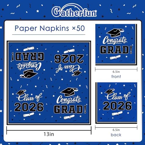 Gatherfun Graduation Party Disposable Napkins Paper Napkins for College High School Graduation 3-Ply 50 Pack Blue