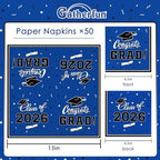 Gatherfun Graduation Party Disposable Napkins Paper Napkins for College High School Graduation 3-Ply 50 Pack Blue