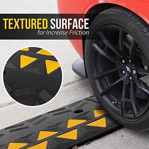 Pyle Rubber Curb Ramp 2PC Set, Heavy-Duty Driveway Ramp 4.1" Rise, 55,000 lbs Capacity, 19” L x 11.82” W, High-Density Waterproof Threshold Ramps for Cars, Trucks, Wheelchairs, Garage & Sidewalk
