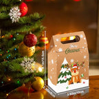 Vellibring 24PCS Christmas Kraft Candy Boxes, Kraft Paper Cookies Candy Treat Boxes Bags for Christmas Gift Wrapping Boxes Xmas Party Supplies Decorations