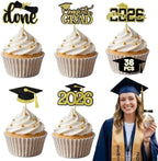 Graduation Decorations 2026 Cupcake Toppers, 36 Pcs Black & Gold Glitter Cap & Diploma Class of 2026 Cake Topper, Cake Picks & Toppers for Congrats Grad Party Decor Supplies