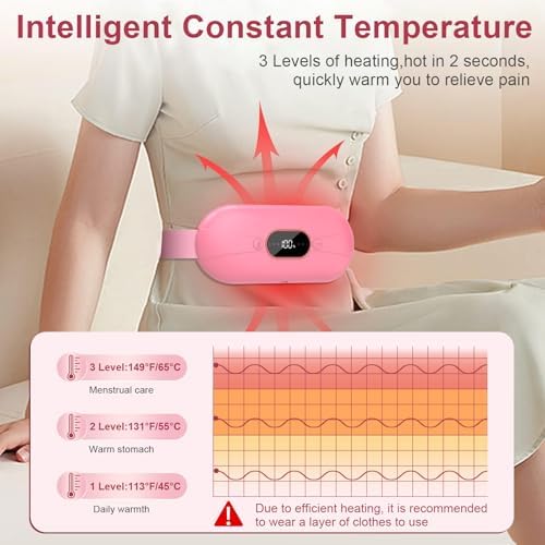 Portable Heating Pad for Period Cramps: New Cordless Menstrual Heating Pad with 3 Heat Levels and 3 Massage Modes, 3s Fast Heating Gift for Women and Girl Pink