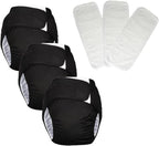 3 Pack Adult Cloth Diapers, Reusable Diaper Underwear, Washable, Elderly Care Protective Diaper, Adjustable Waist Circumference for Both Men and Women Black,XL