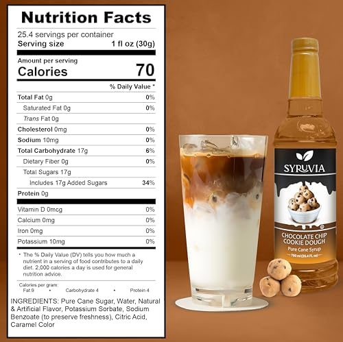 Syruvia Coffee Syrup, Chocolate Chip Cookie Dough Flavored Syrup for Drinks, Lattes, and Desserts – 25.4 fl oz