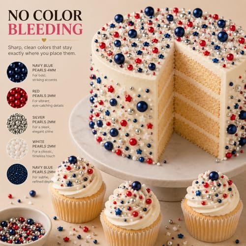 Confect Patriotic Sprinkles Mix – Red, White, Blue, Silver & Navy Pearl Dragees | 5-Pack Cake & Cupcake Decorations | 4th of July | Baking Toppers | Vegan, Gluten-Free, Nut-Free, Soy-Free, Dairy-Free, Palm Oil-Free, No Artificial Dyes - 5 Oz