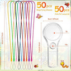 50 Pack Magnifying Glass for Kids, 15x and 5X Handheld Portable Magnifier for Home, Magnify Glasses Lens with 50 Lanyard for School Students Outdoor Explorer, Science Observation and Reading