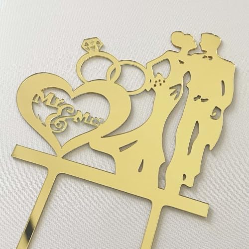 JIEEIN Mr and Mrs Cake Topper, We're Engaged Cake Pick Engagement Party Decorations, Bridal Engagement Wedding Party Decoration Supplies, Mirror Gold Acrylic Cake Topper