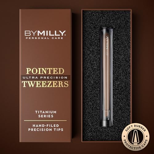Pointed Tweezers | Titanium Series | High Carbon Stainless Steel Needle Nose | Fine Point Precision Hair Removal | Perfectly Aligned & Hand-Filed Sharp | Rose Gold