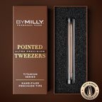 Pointed Tweezers | Titanium Series | High Carbon Stainless Steel Needle Nose | Fine Point Precision Hair Removal | Perfectly Aligned & Hand-Filed Sharp | Rose Gold