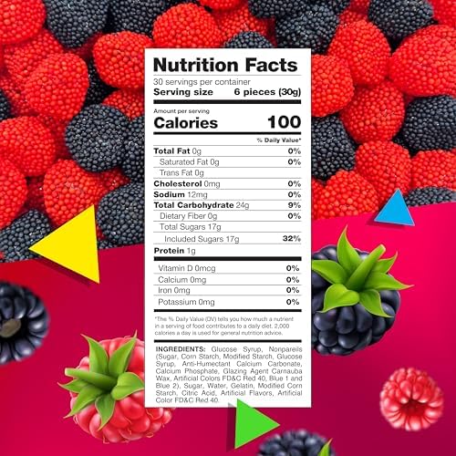 Berries Gummy Candy | 2 Pound Bag | Red and Black Soft Candy Bulk | Raspberry and Blackberry Crunchy Gummies for Dessert Decoration, Gifting & Buffets