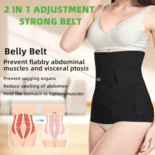 2 in 1 Postpartum Belly Band Wrap Black, C-Section Support Belt X-Large, Post Partum Support Recovery Waist/Pelvis Belt, Hysterectomy Belly Band Binder Girdle Stomach