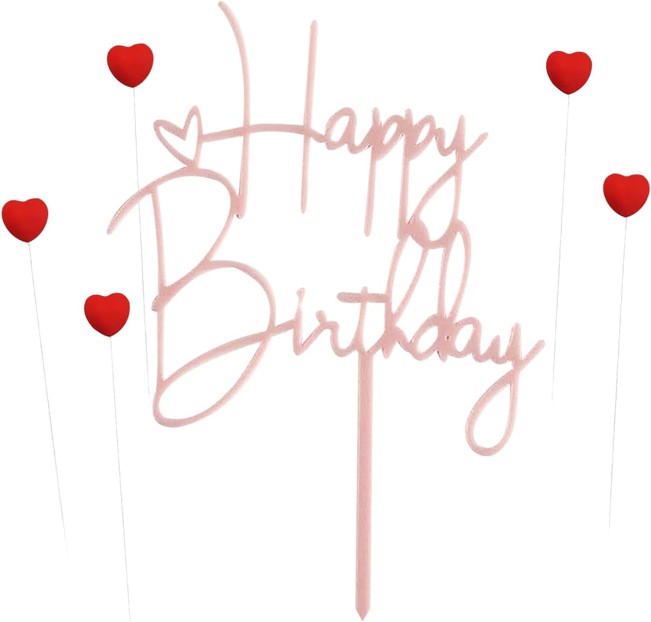 Happy Birthday Cake Topper Birthday Cake Decoration Party Cake Supplies (Red cake topper)