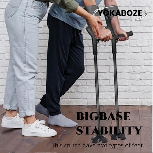2 Pcs Forearm Crutch for Adults with Light, Foldable Lightweight and Adjustable with Handle Pads, Aluminum Crutches for Heavy Duty Work Walking (Black)