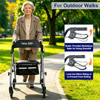 Foldable Rollator Walker with Seat for Seniors, Easy Folding & One-Hand Carry, Walkers for Seniors-All-Terrain Wheels, Height Adjustable Lightweight Rolling Walker for Elderly, Grey