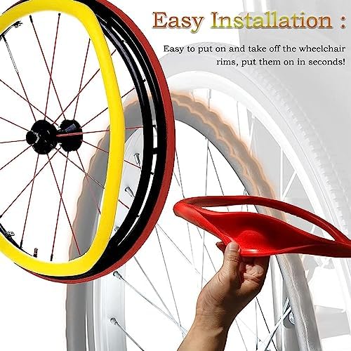 24 Inch Wheelchair Push Rim Covers, Rear Wheel Sports Wheelchair Cover, Silicone Hand Push Cover, Improve Grip and Traction,Pink (Color : Red)