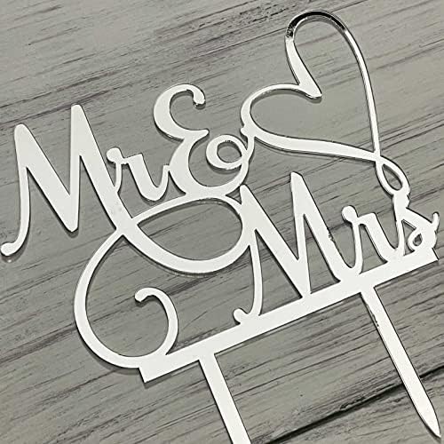 JIEEIN Mr and Mrs Cake Topper - Bride and Groom Sign Wedding, Engagement Cake Toppers Decoration, Mirror Silver Acrylic