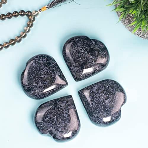 Crocon 50mm Indigo Gabbro Heart stone Big Heart Shape Puff Stones Set 450+ Carats Pocket Crystal Healing Tumble Collection Palm Worry Stone Good Luck Charm Meditation Gift Craft Home Decor