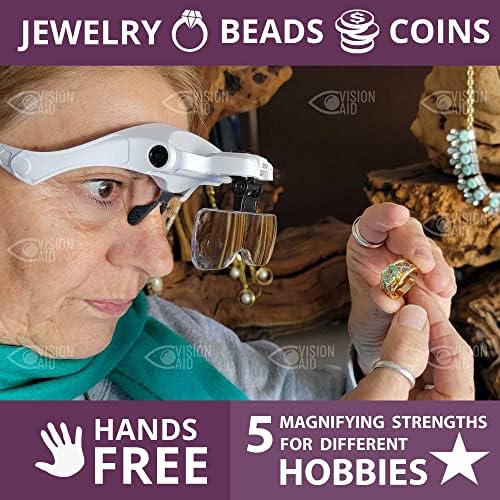 Vision Aid Magnifying Glasses with Light for Close Work, Illuminated Hands Free Headband Magnifier Goggles with Storage Case for Hobby Painting Reading Coin Watch Bead Jewelry…