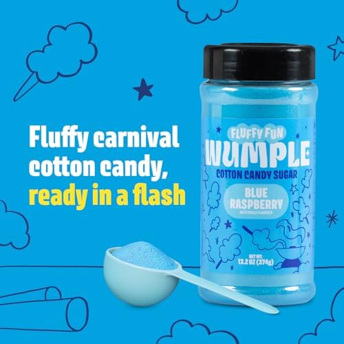 Wumple Blue Cotton Candy Sugar – Flavored Floss Sugar for Cotton Candy Machines, Fluffy Ready-to-Use Mix– Perfect for Parties, Carnivals & Events - Pack of 1 (Blue Raspberry -13.2 oz)
