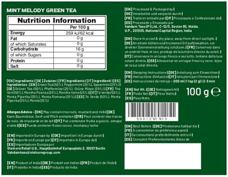 VAHDAM, Mint Green Tea Loose Leaf (50+ Cups, 3.5 oz) Cool Peppermint Tea With Himalayan Green Tea Leaves | Low Caffeine | High Elevation Grown | Vacuum Sealed for Freshness