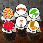Pizza Party Edible Cupcake Toppers, Movie Night Cake Decorations, Birthday Party Cake Decorations, Pizza Night Cookie Toppers, 24 x 4cm / 1.5 Inch Wafer Card Discs